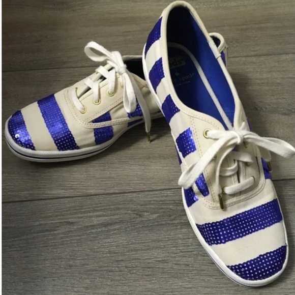 🌟HOST PICK🌟 Kate Spade x KEDS Kick Blue Sequin Striped Sneaker Sz 9 - Picture 1 of 11